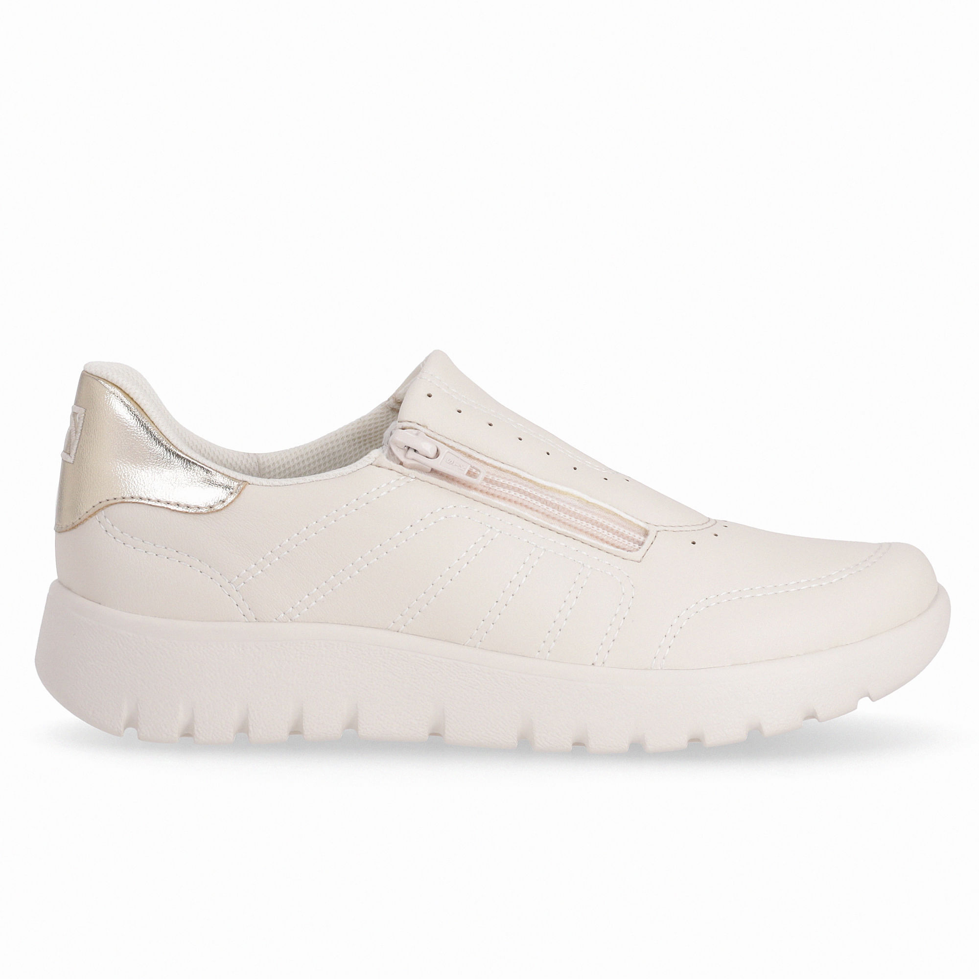 Tênis Vicky Salto Baixo Off White com Ouro