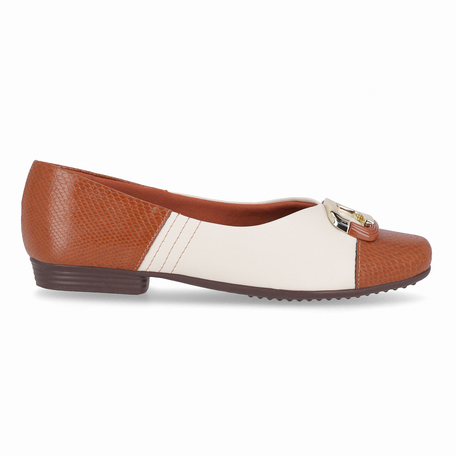 Sapatilha Raquel Salto Baixo Ocre com Off White
