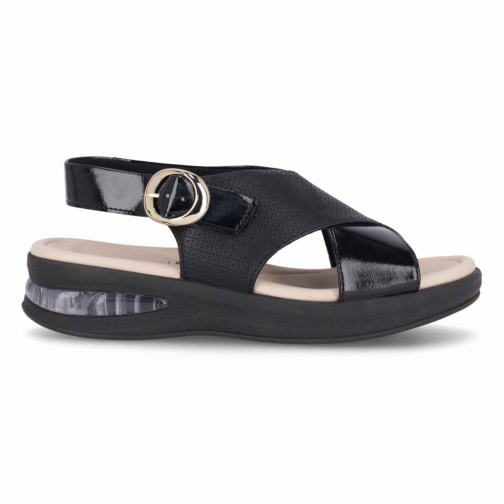 Sandália SoftStep Anabela Médio Preto