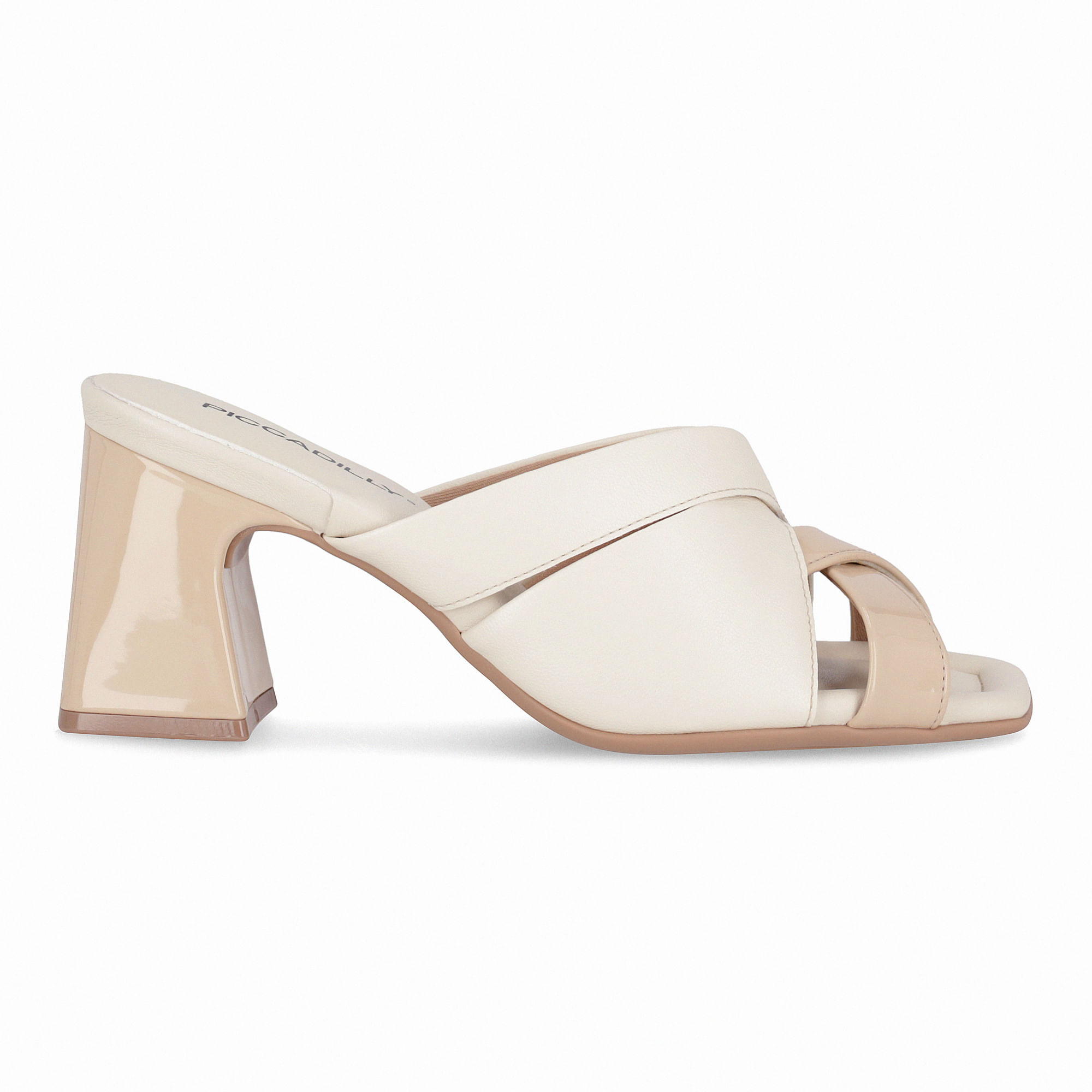 Tamanco Flavia Salto Alto Off White com Brule