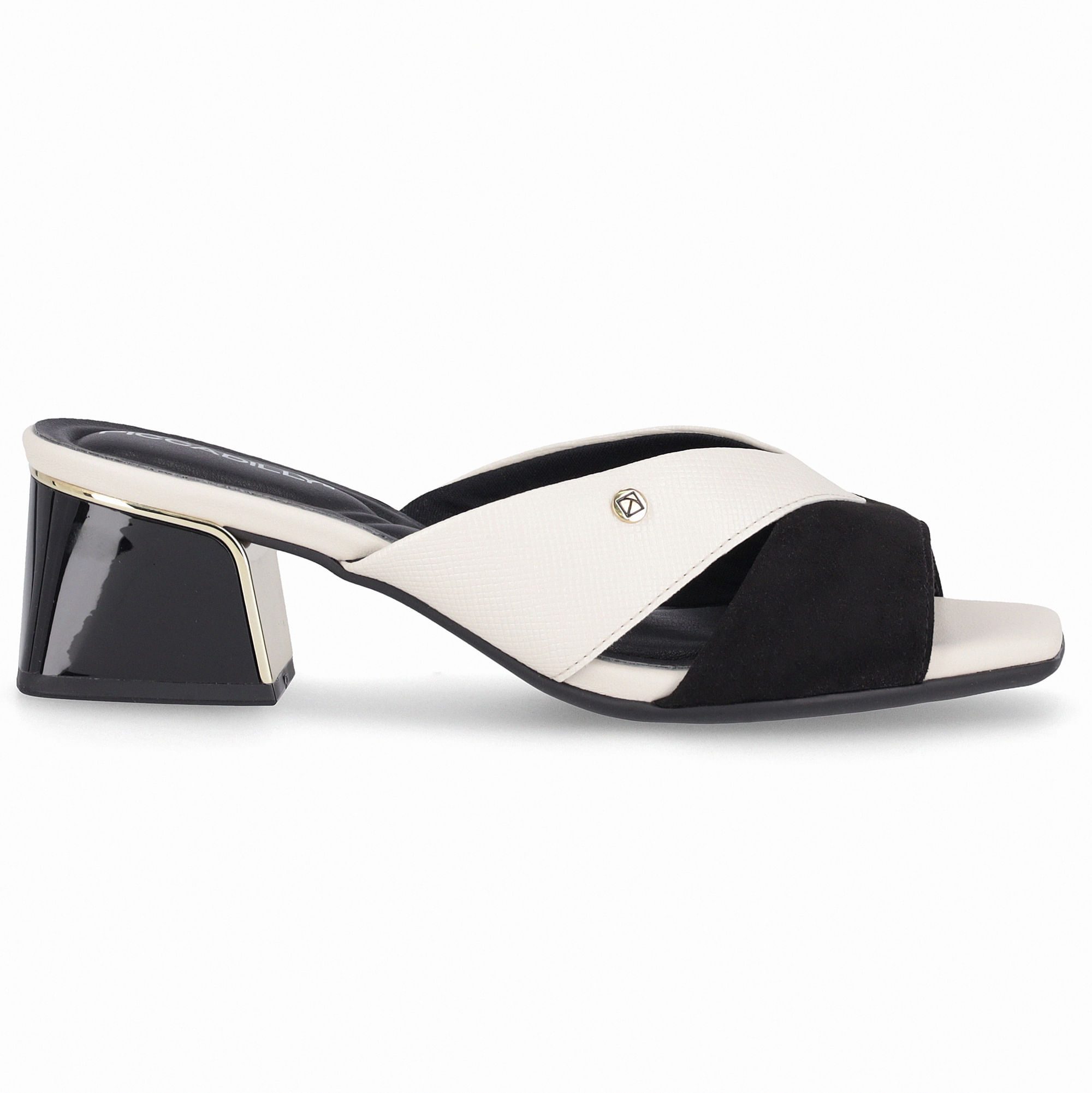 Tamanco Renee Salto Médio Off White com Preto