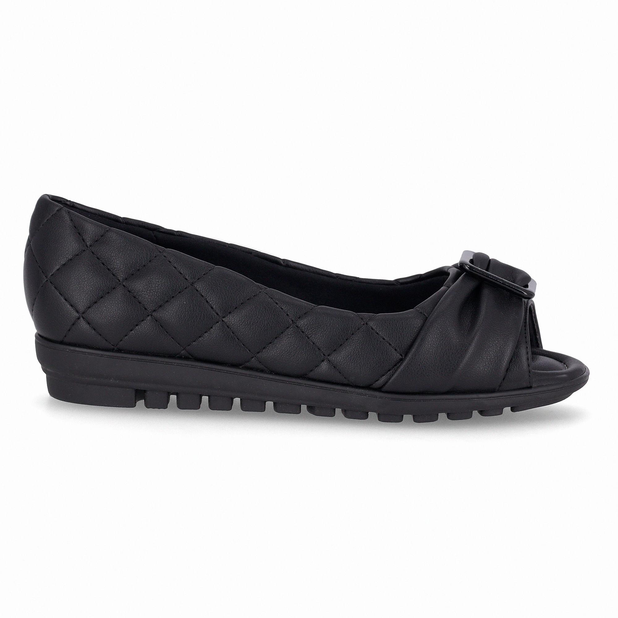 Sapatilha Peep Toe Aline Anabela Baixo Preto