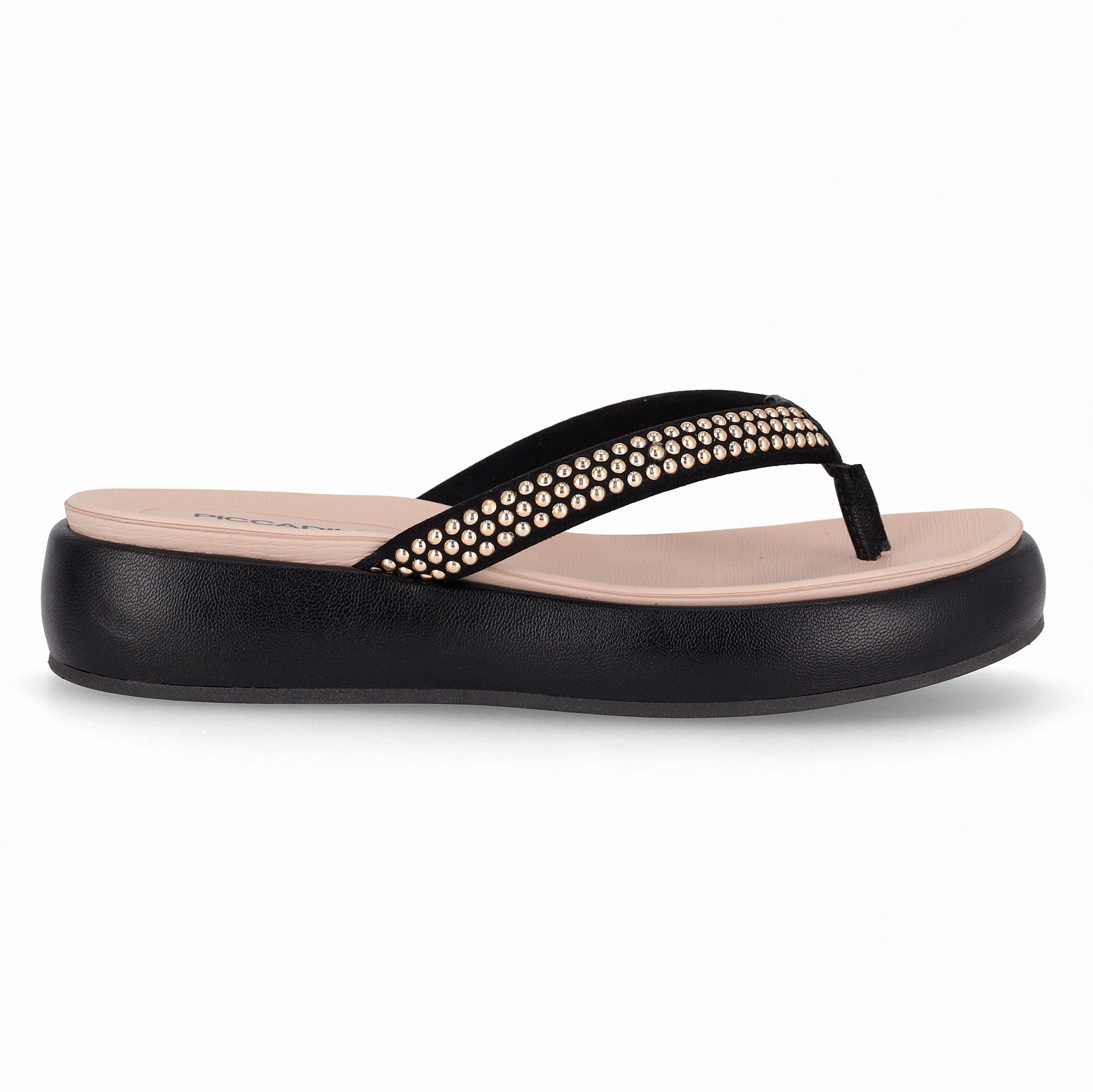 Chinelo Sol Anabela Médio Preto com Ouro