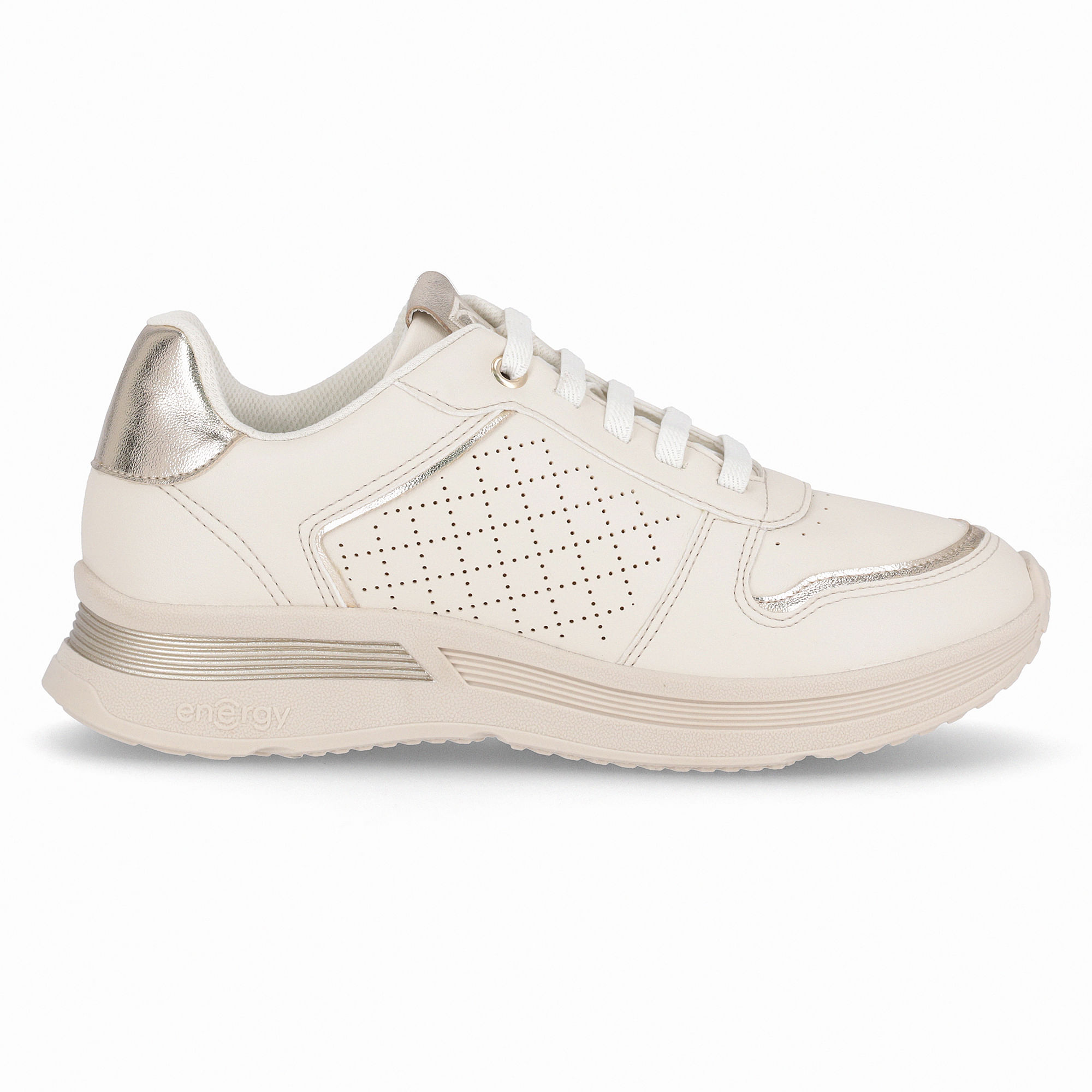 Tênis Energy Médio Off White com Ouro