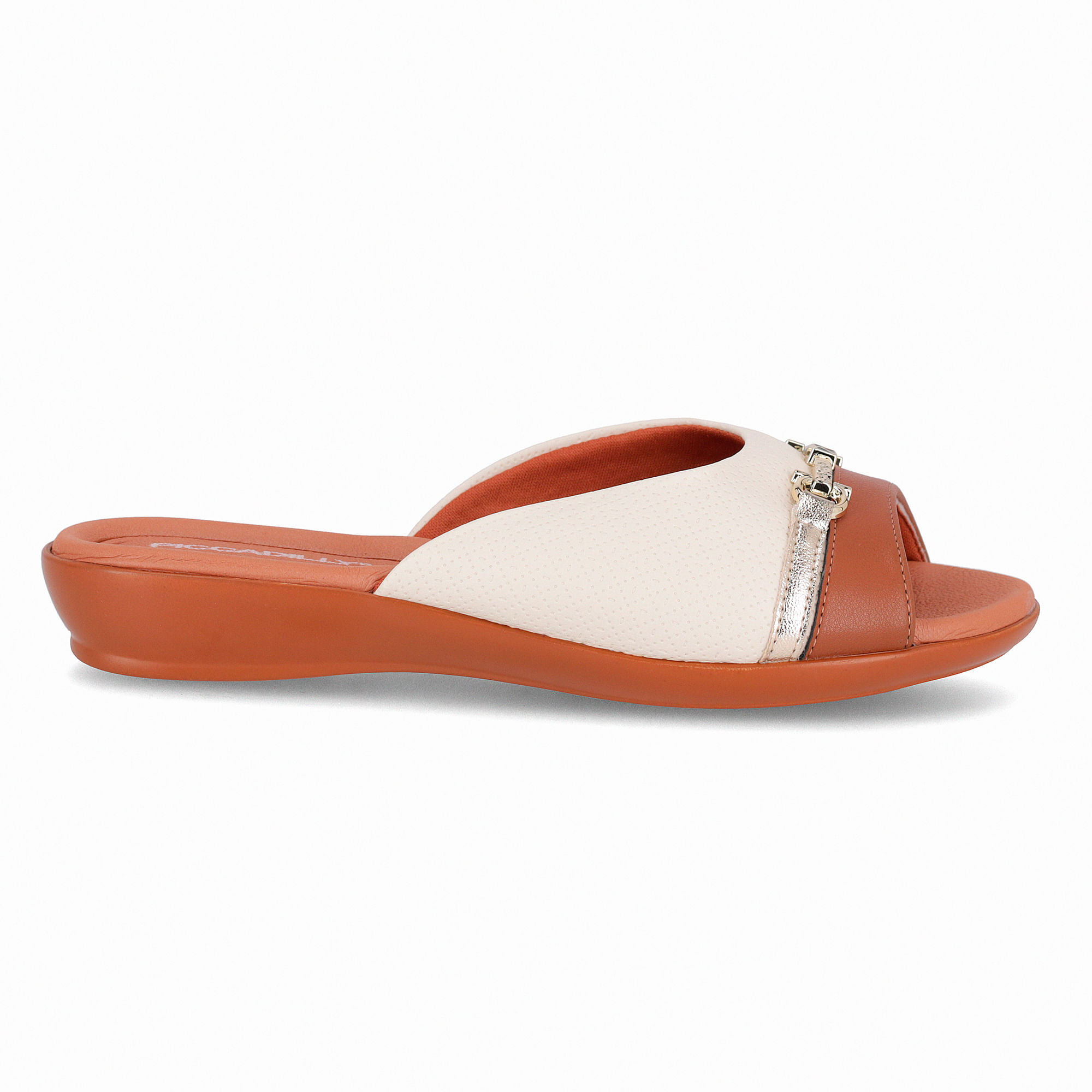 Tamanco Camila Rasteira Off White com Ocre