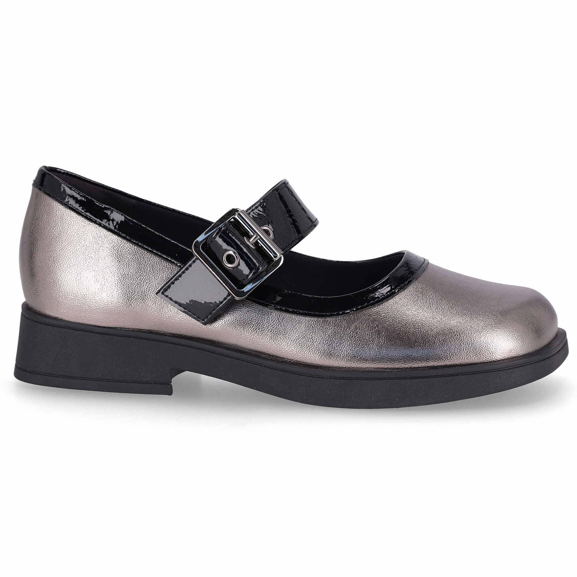 Sapato Boneca Francisca Salto Baixo Pewter com Preto