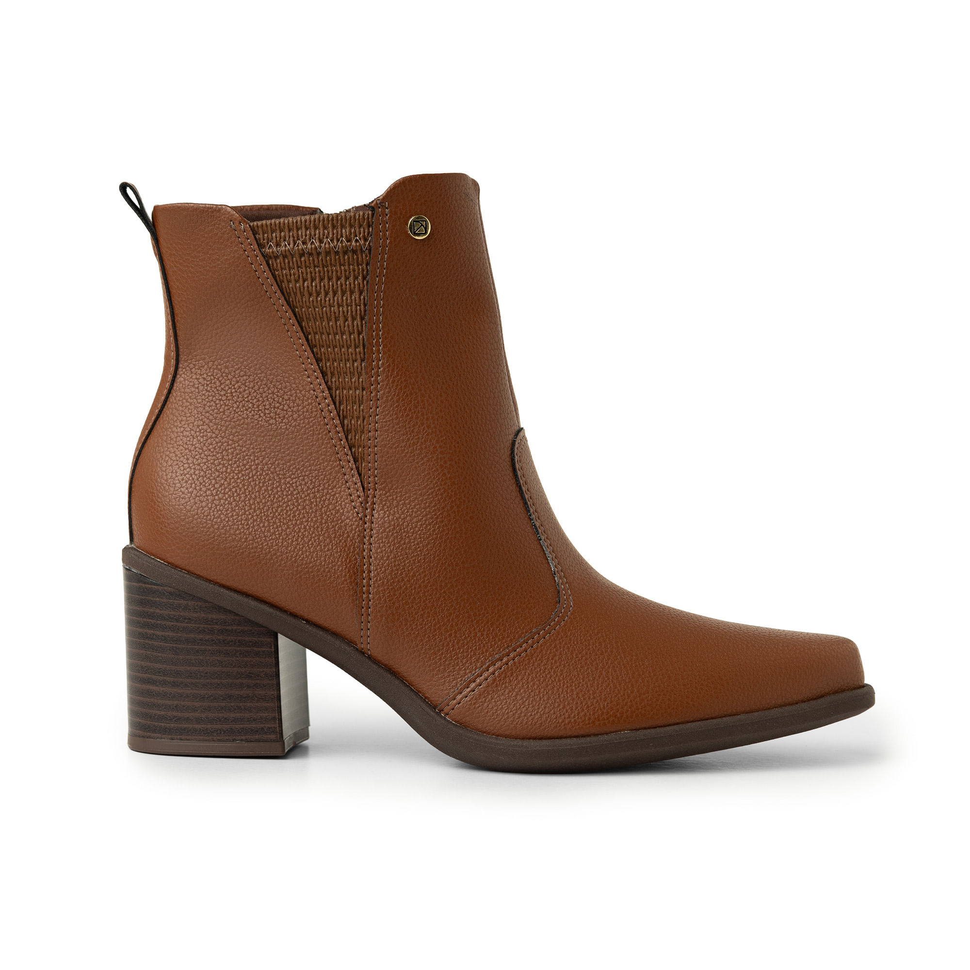 Bota Carol Dieckmmann Cano Curto Salto Médio Conhaque