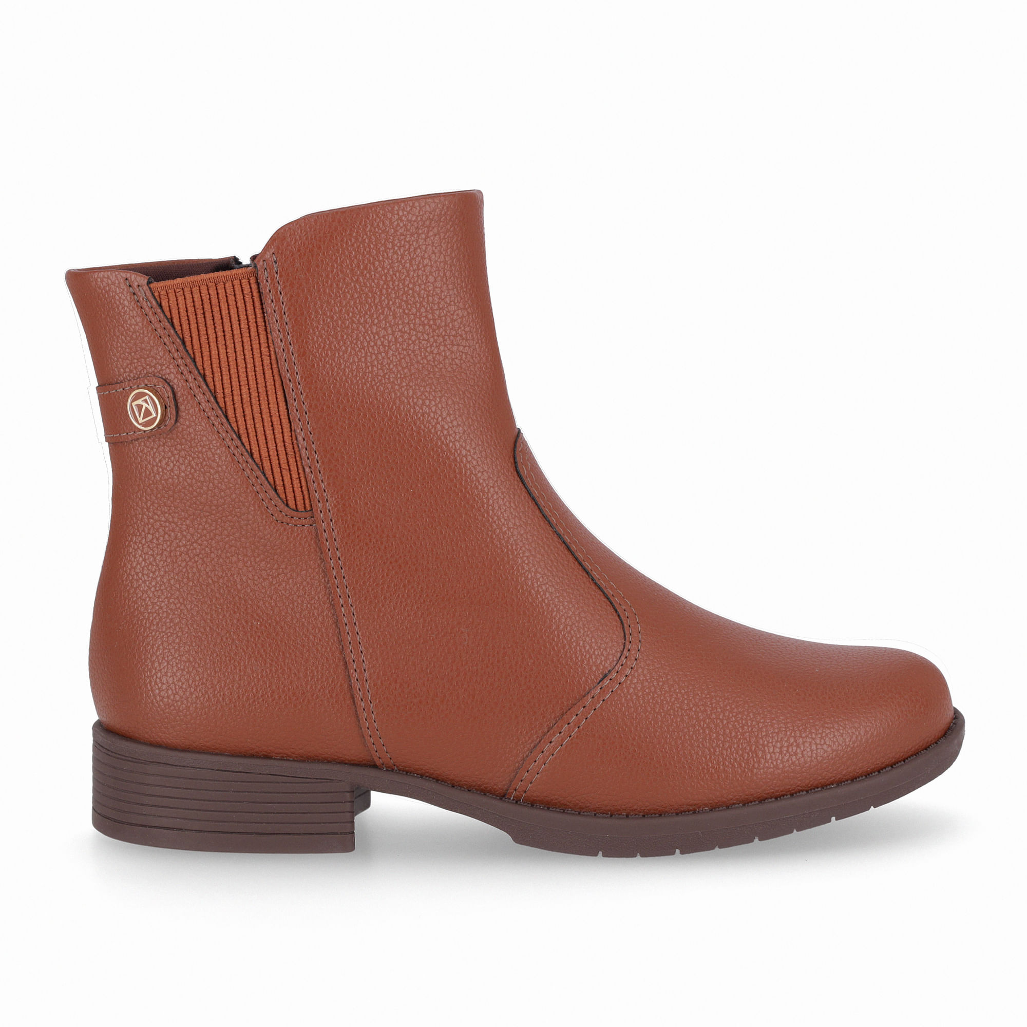 Bota Leci Cano Curto Salto Baixo Conhaque