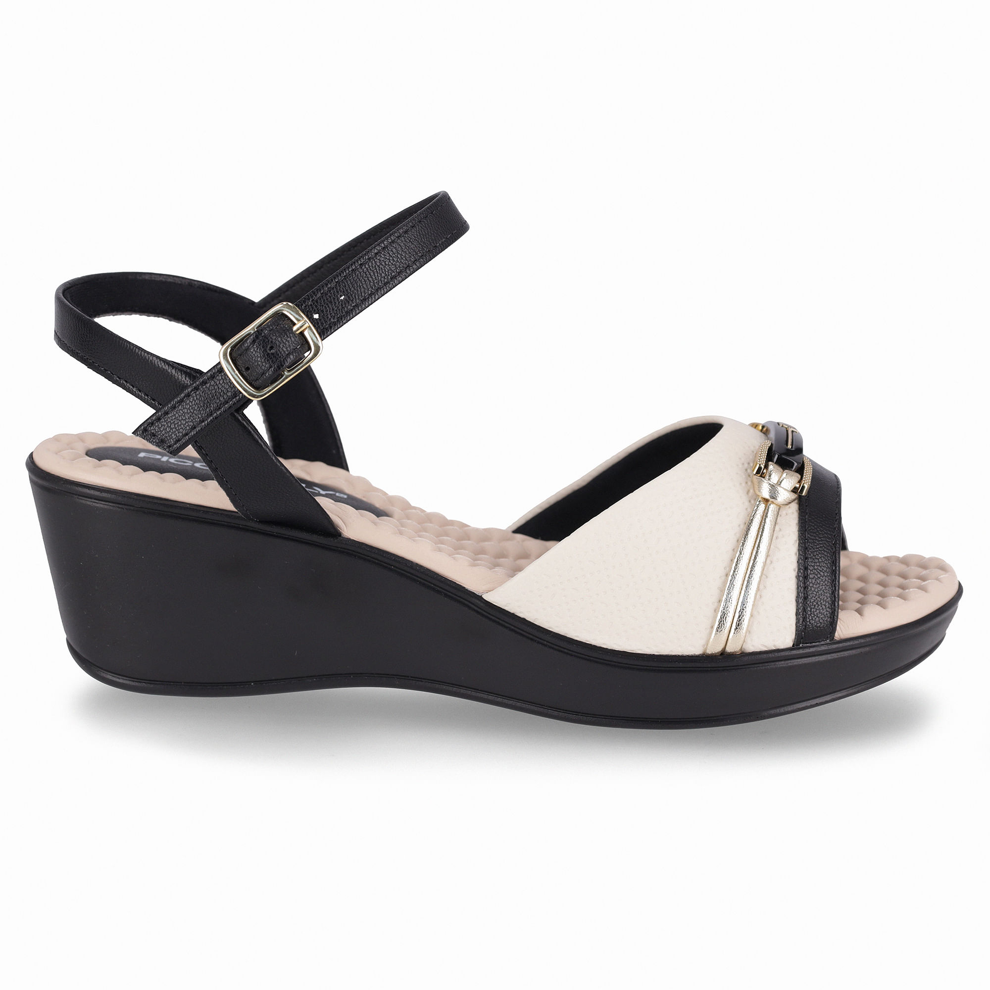 Sandália Cecilia Anabela Médio Off White com Preto