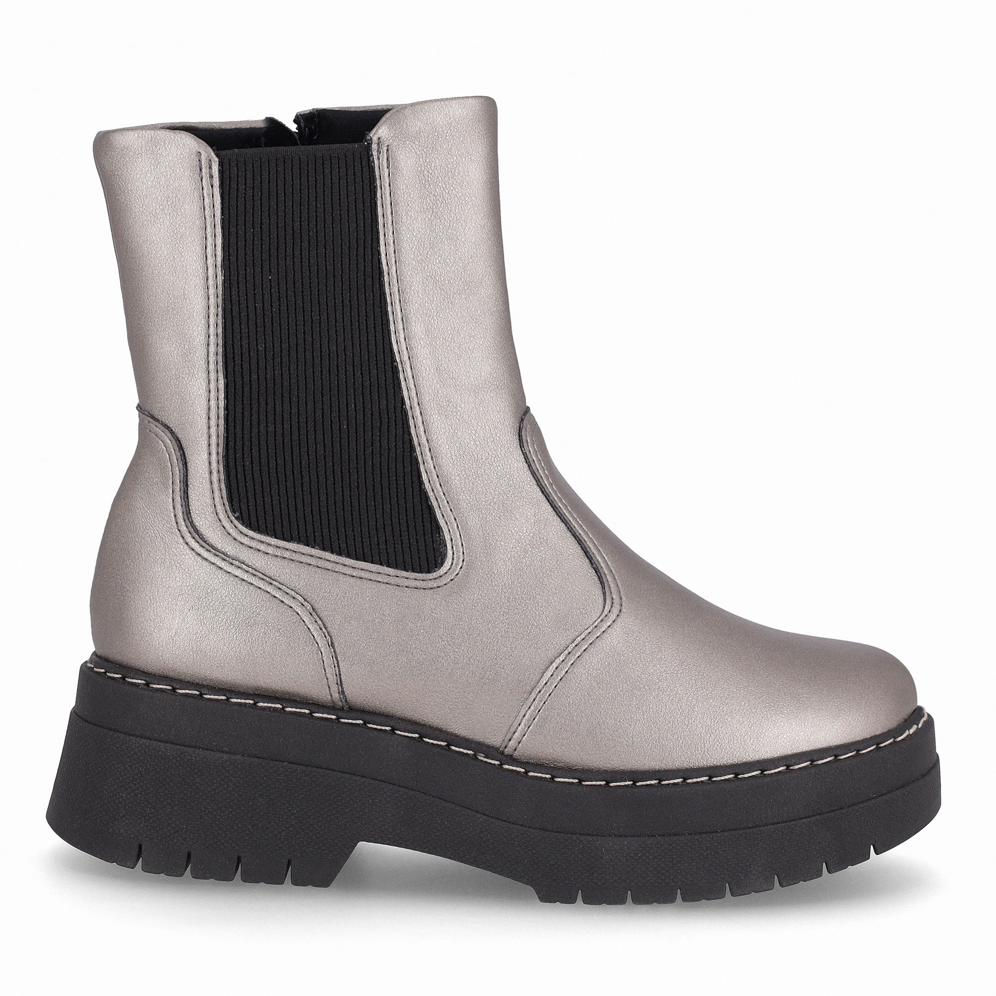 Bota Fabiana Cano Curto Salto Médio Pewter com Preto