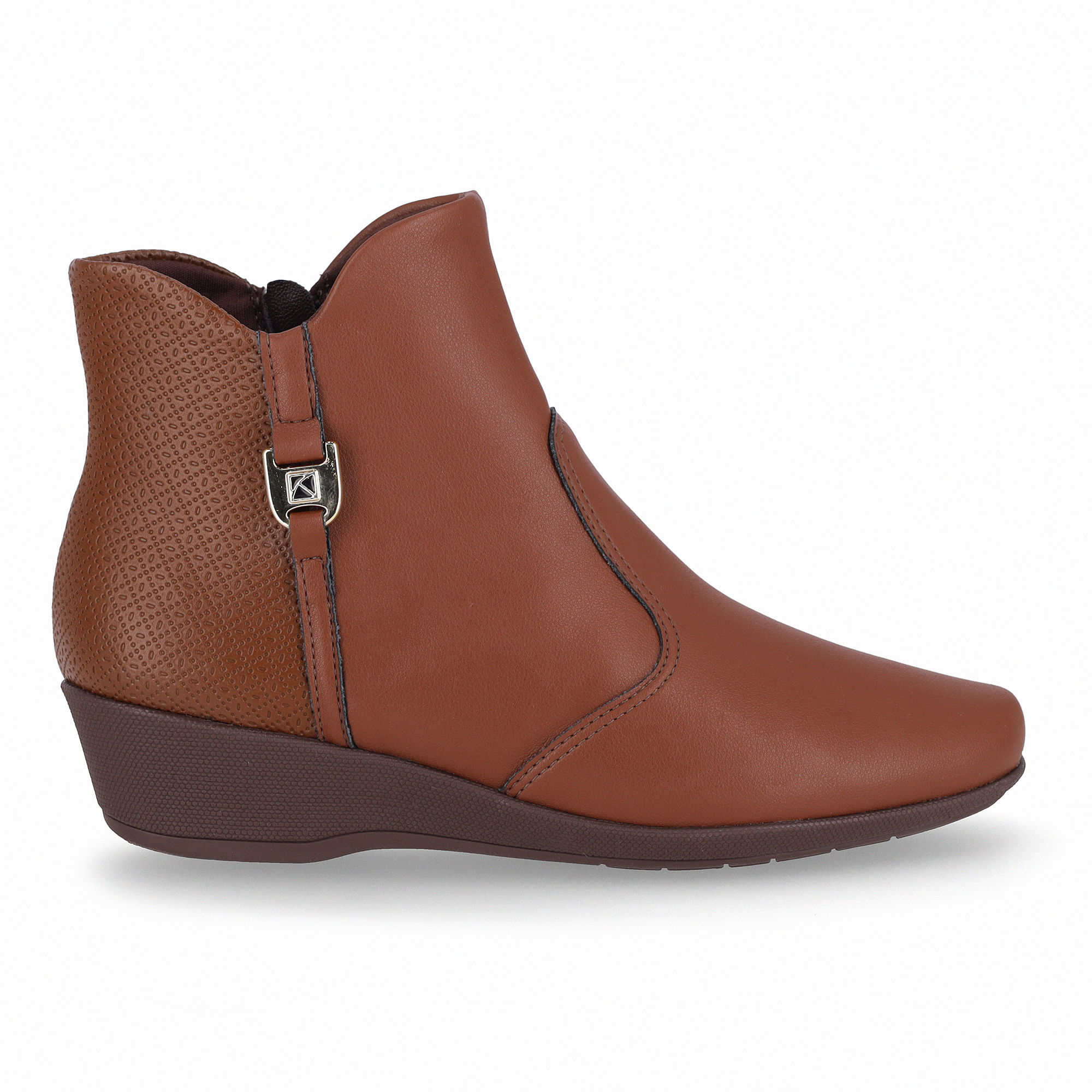 Bota Ivone Cano Curto Anabela Médio Conhaque