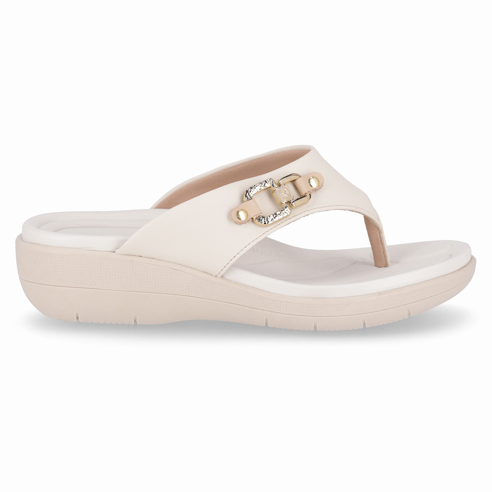 Chinelo Fascite Anabela Médio Off White com Brule