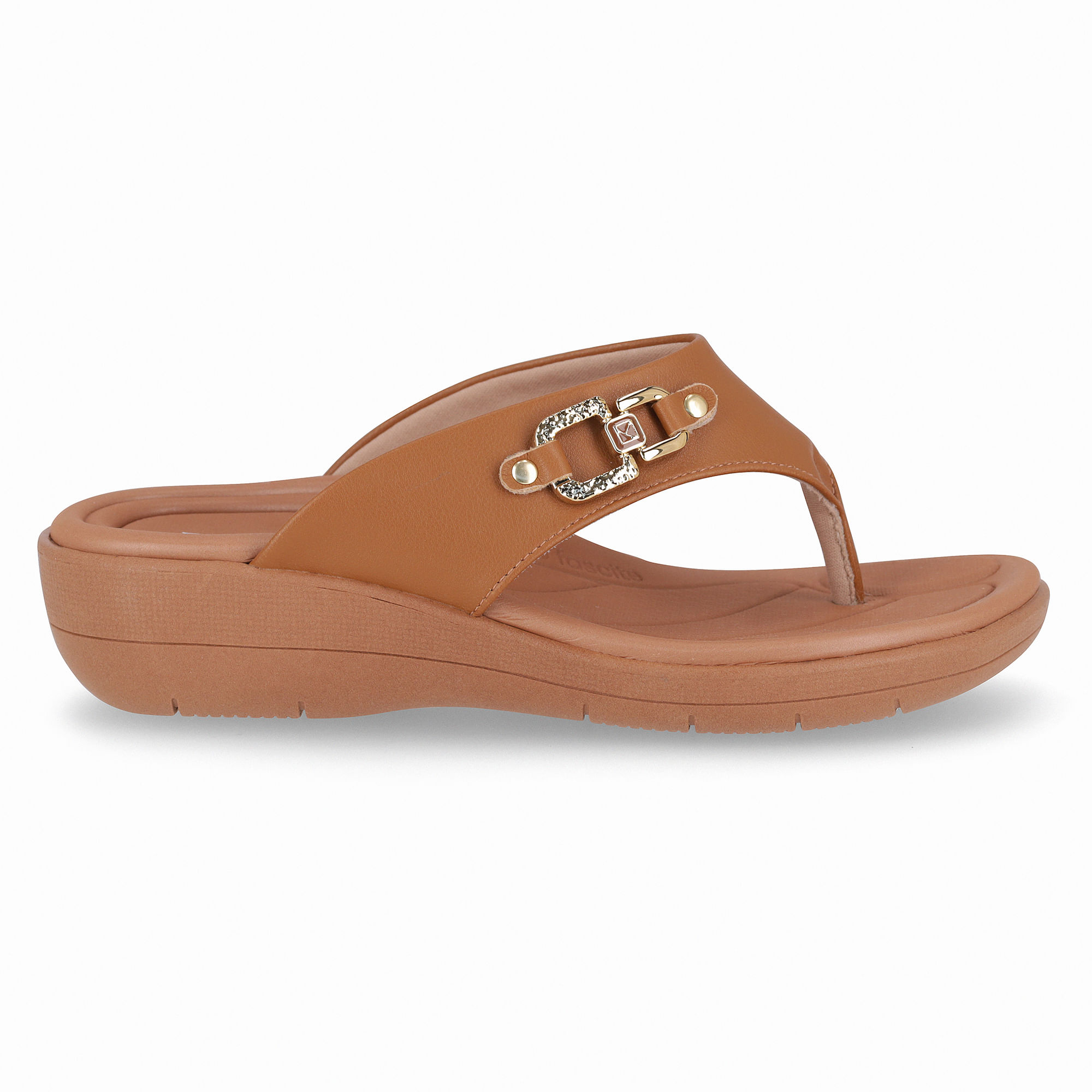 Chinelo Fascite Anabela Médio Mascavo