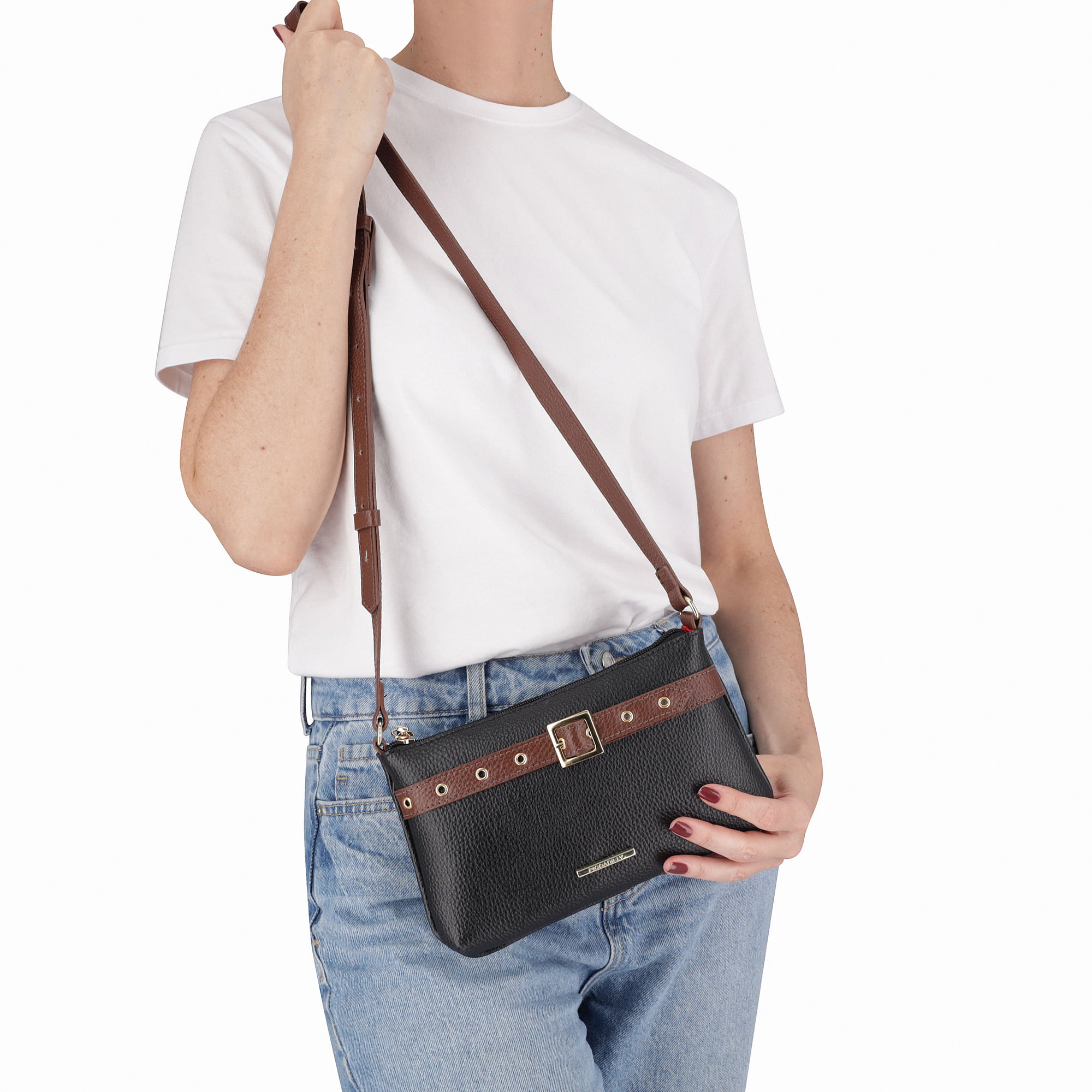 Bolsa Maya Tiracolo Pequena Preto com Marrom