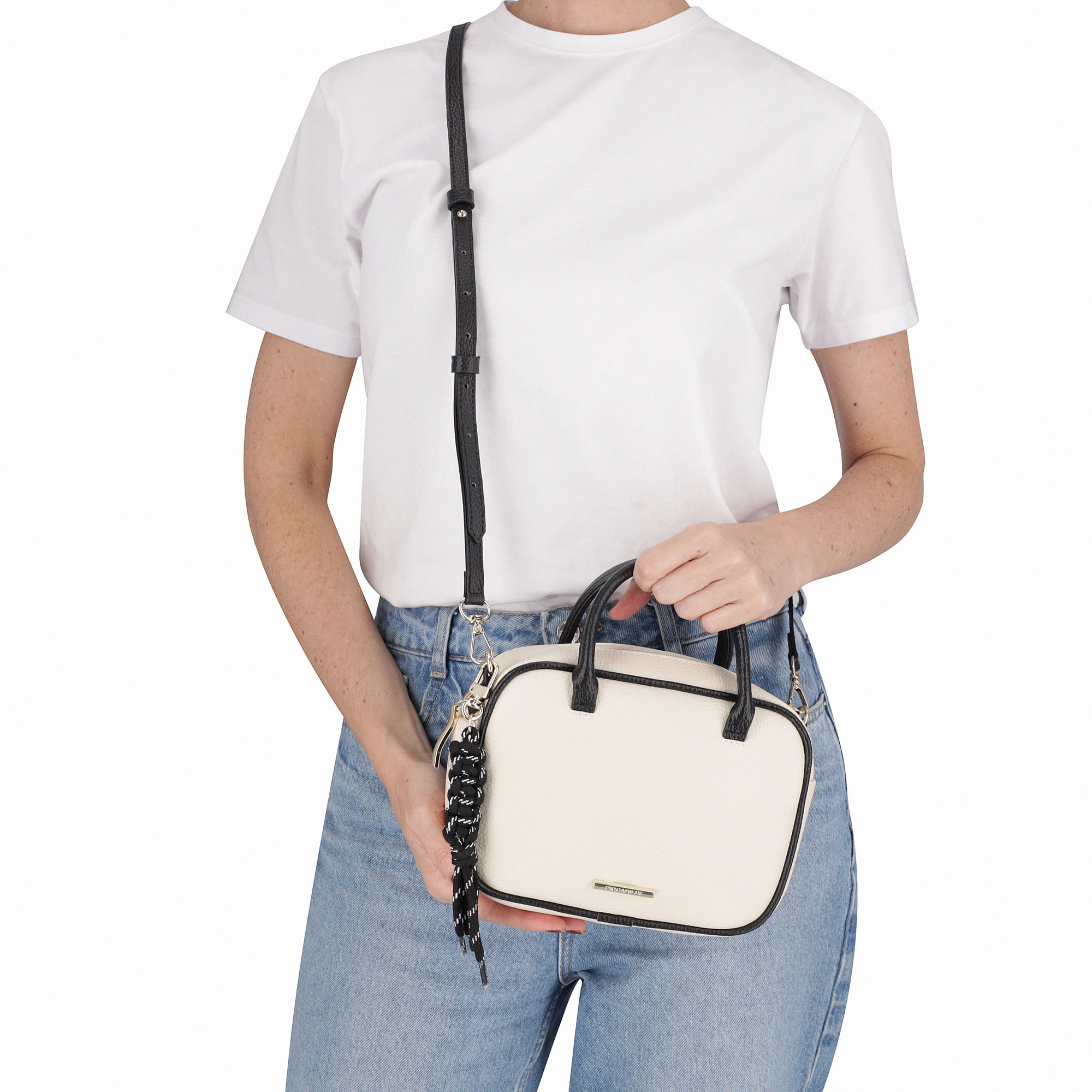 Mini Bolsa Mari Off White com Preto