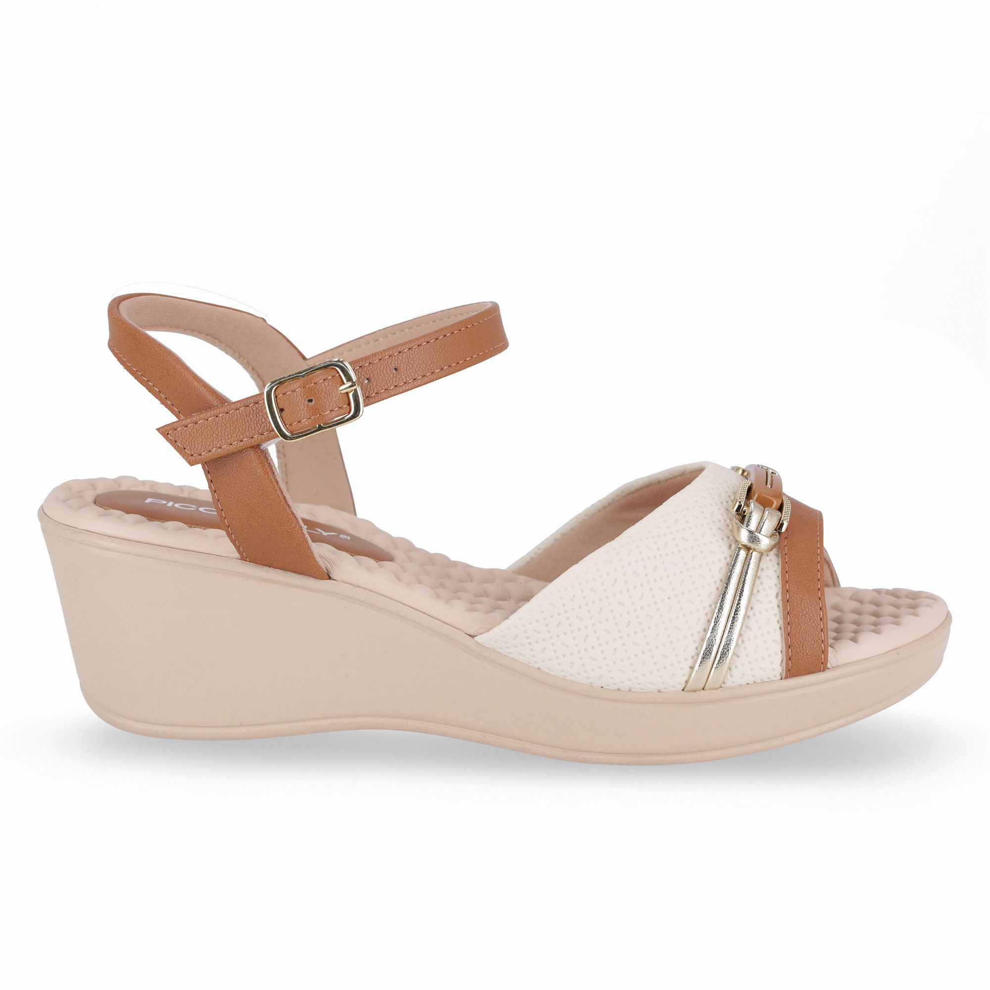 Sandália Cecilia Anabela Médio Off White com Mascavo