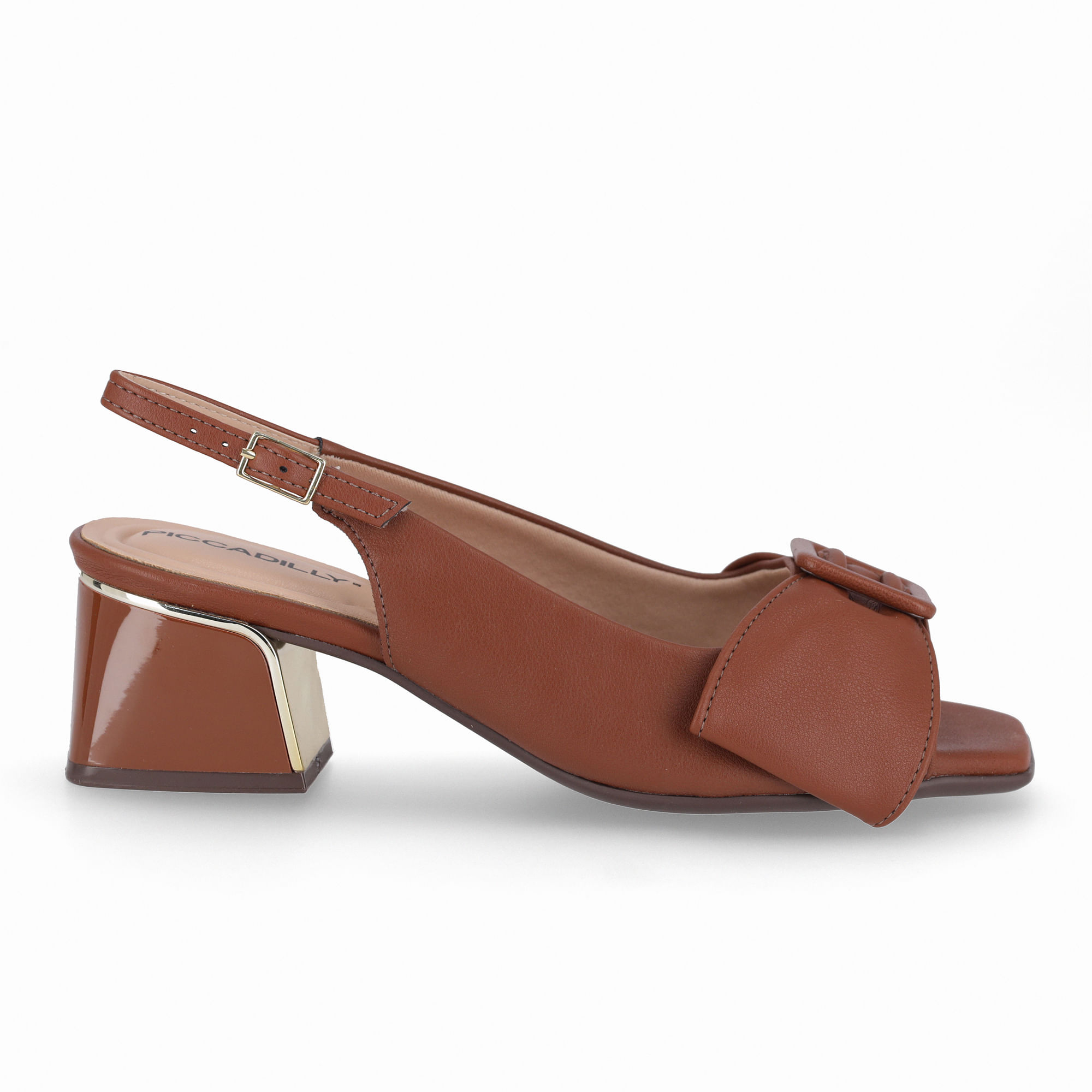 Slingback Peep Toe Renee Salto Médio Conhaque