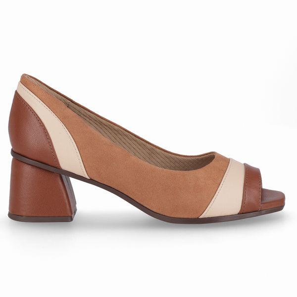 PICCADILLY MAXI - Sapato Peep Toe Salto Médio Mascavo com Brule 36