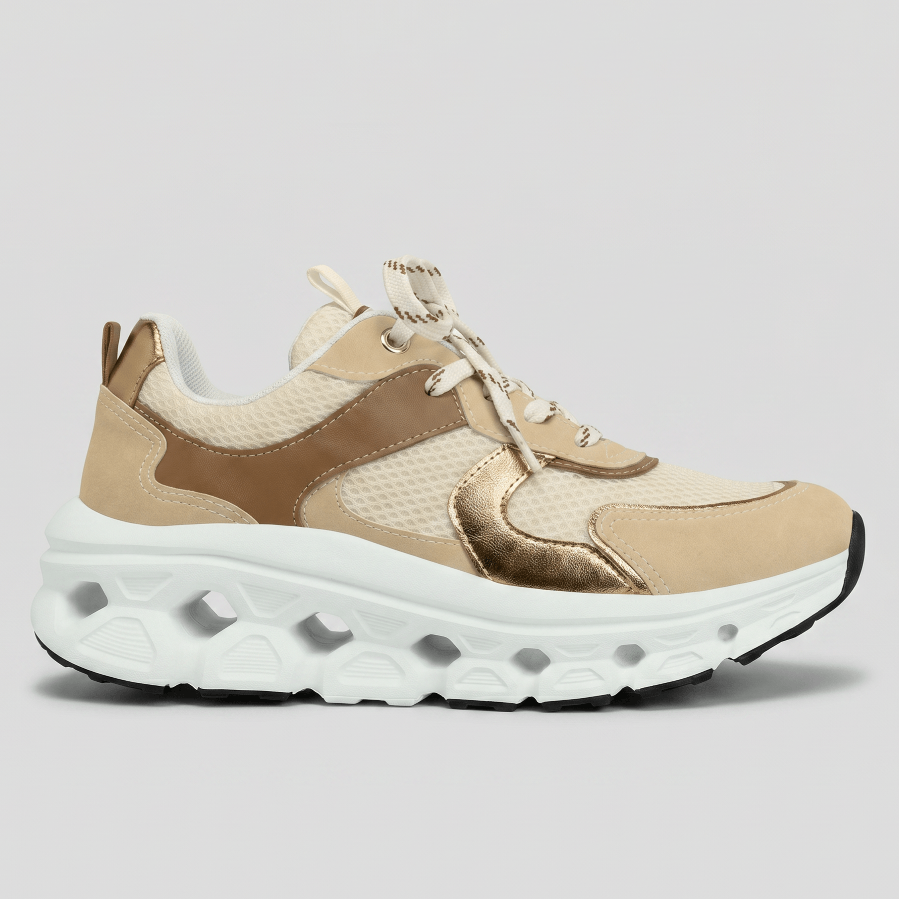 PICCADILLY MAXI TECH - Tênis Off White com Ouro Velho