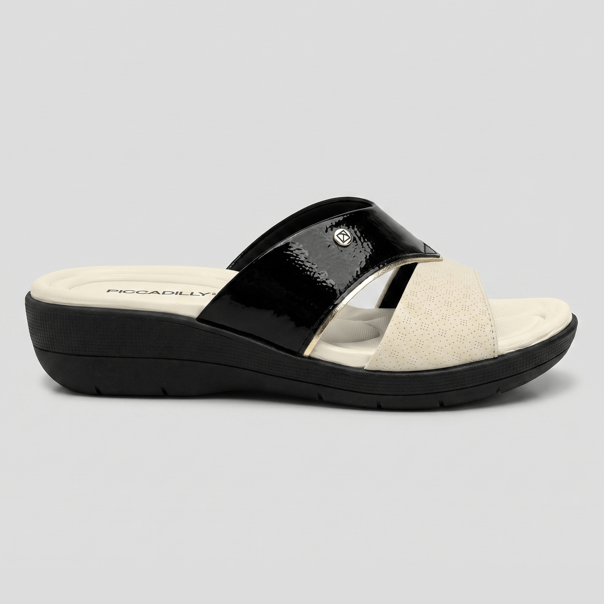 Tamanco Fascite Salto Médio Preto Com Off White