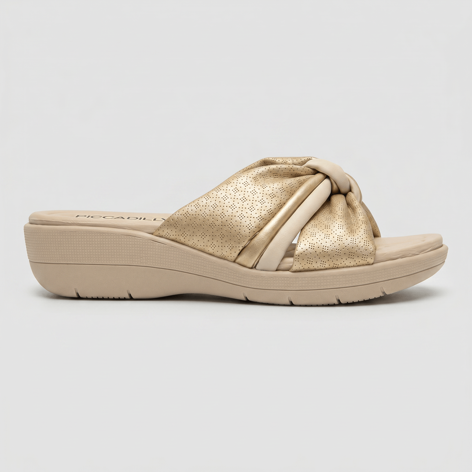 Tamanco Fascite Salto Médio Ouro Com Off White