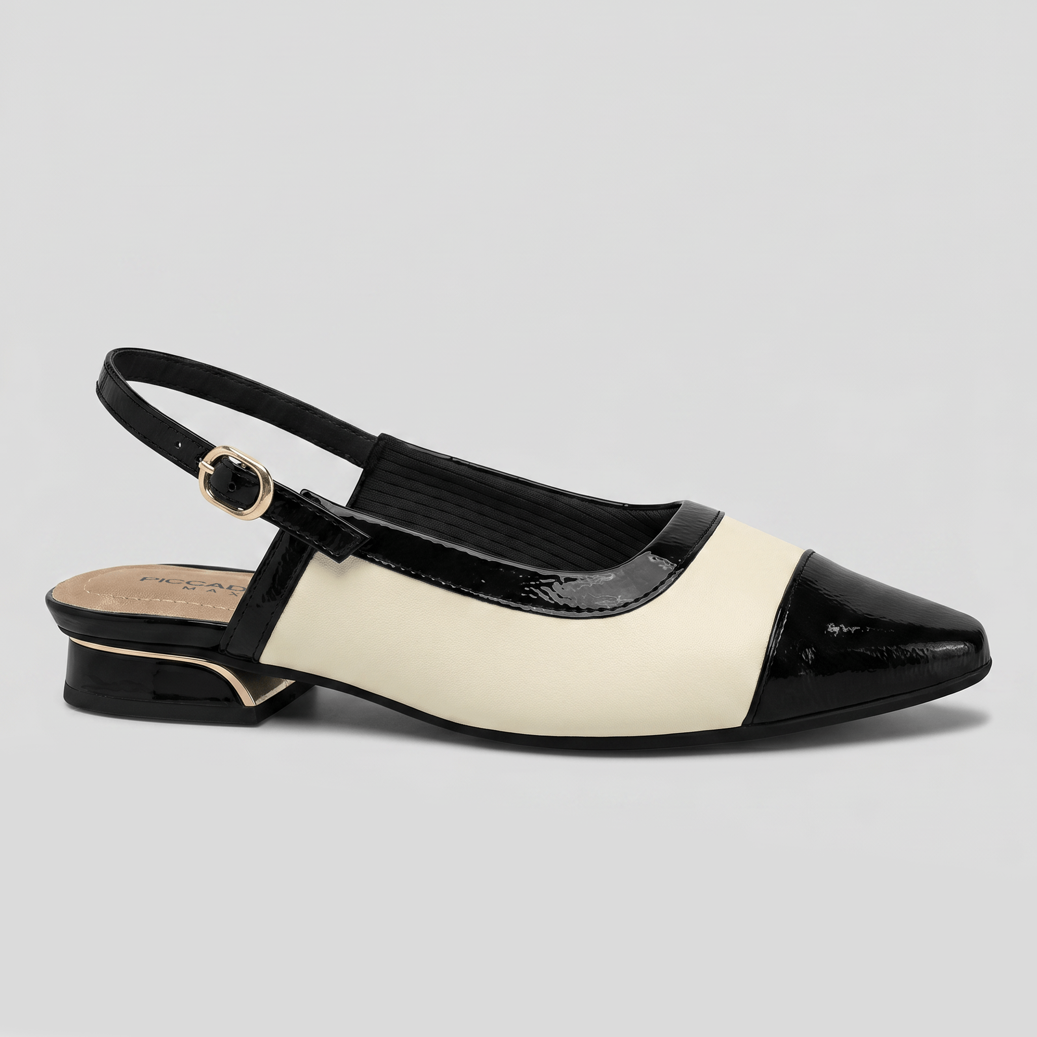 PICCADILLY MAXI - Slingback Silvia Salto Baixo Off White com Preto