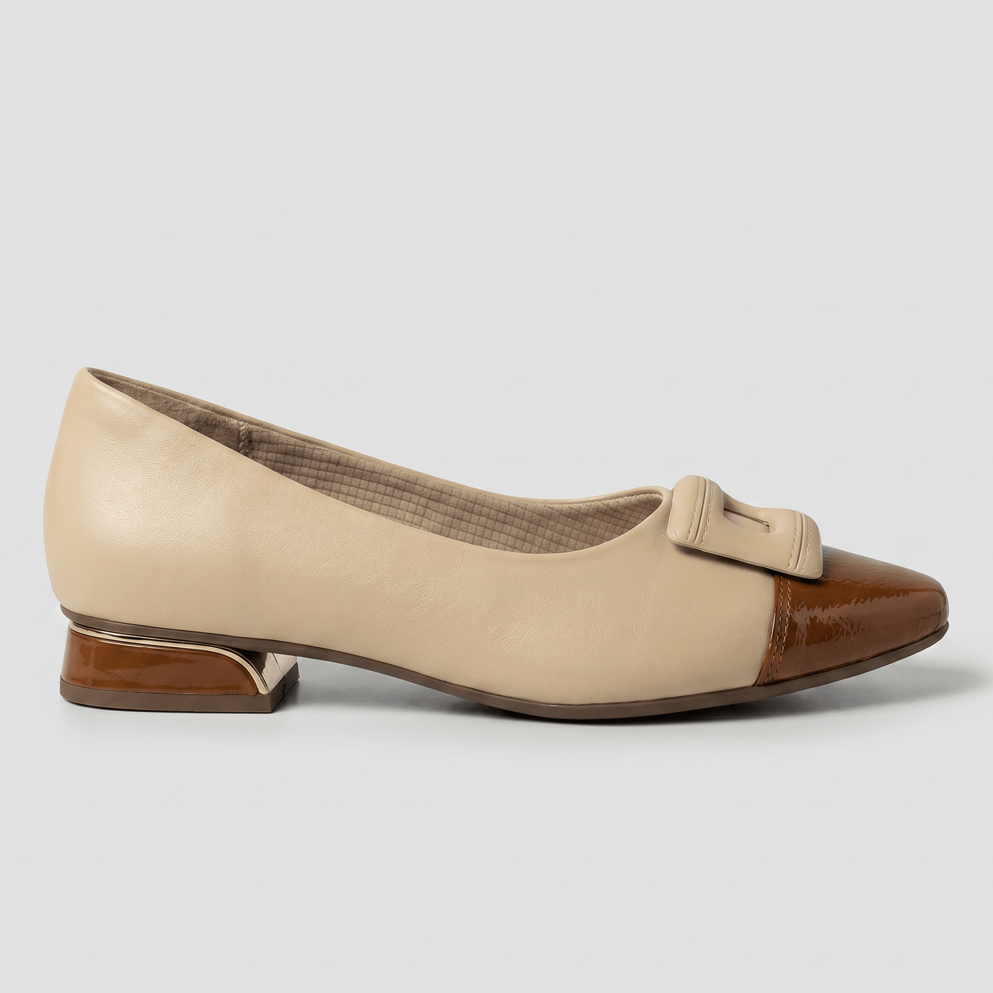 PICCADILLY MAXI - Sapato Silvia Salto Baixo Brule com Ocre