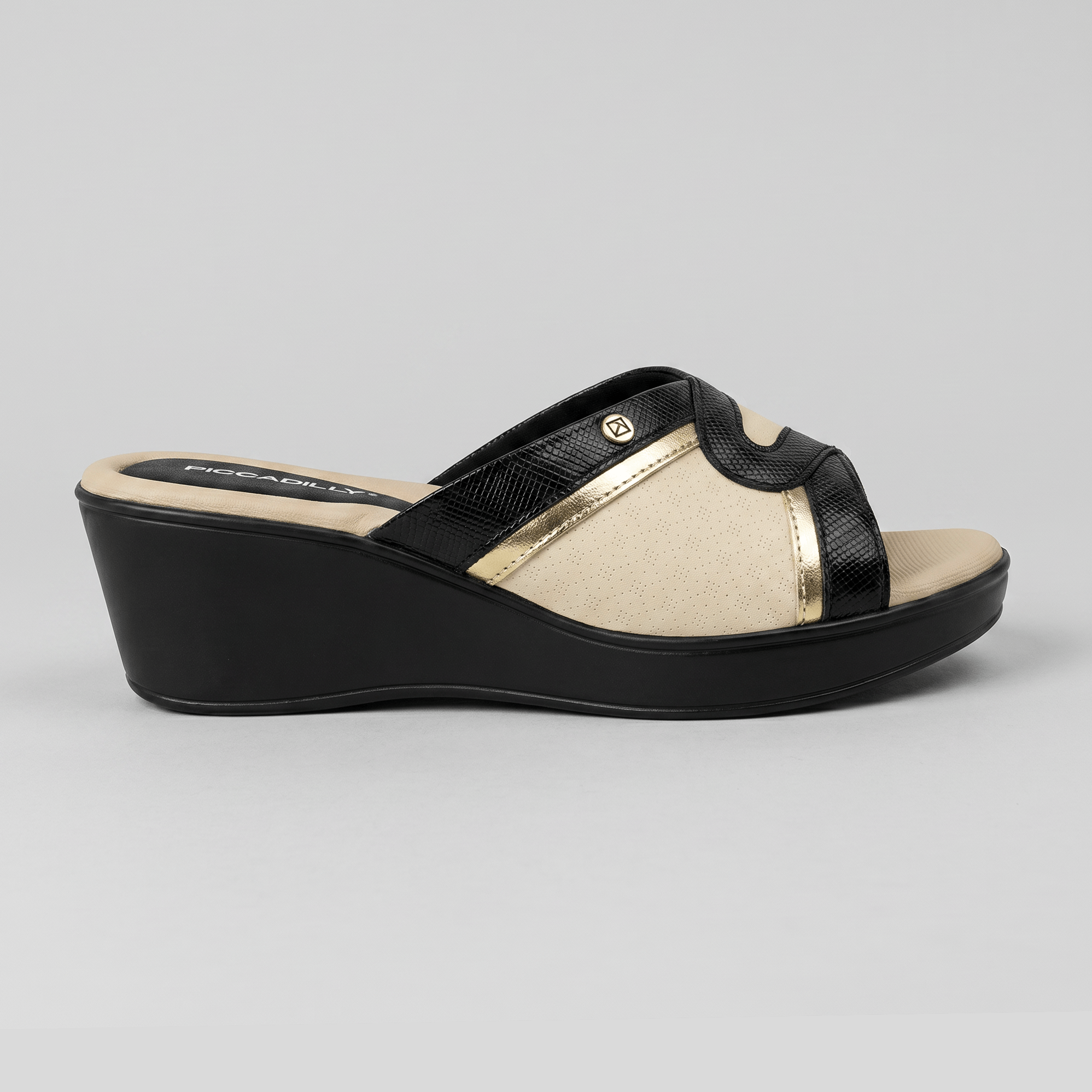 Tamanco Cecilia Anabela Off White com Preto