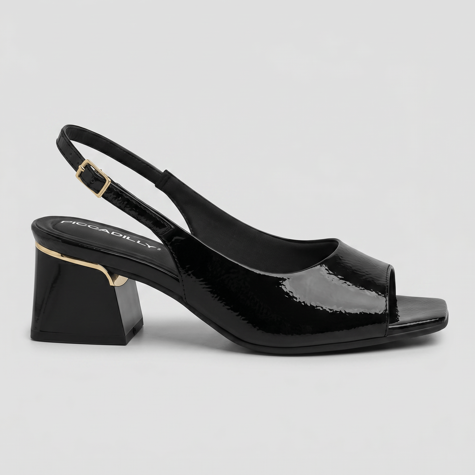 Slingback Peep Toe Renee Salto Médio Preto