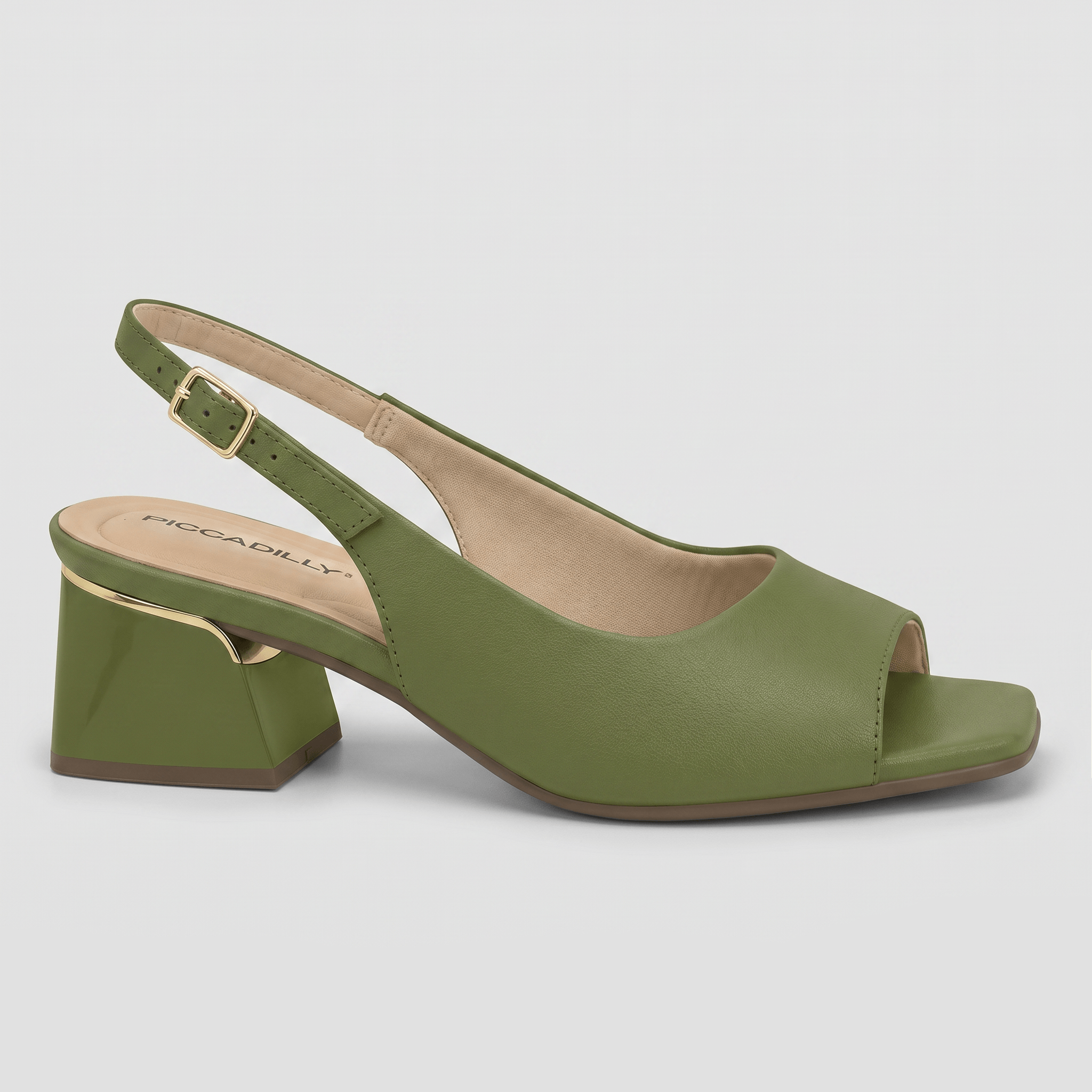 Slingback Peep Toe Renee Salto Médio Verde Oliva