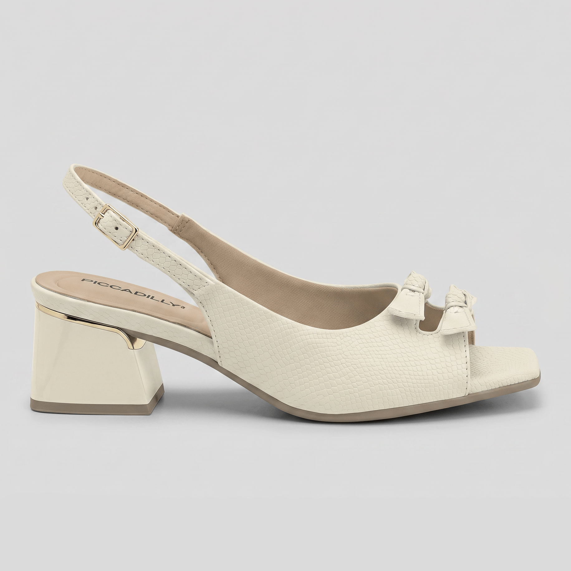 Slingback Peep Toe Renee Salto Médio Off White